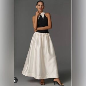 Anthropologie Flat White Sleeveless Collared Twofer Maxi Dress